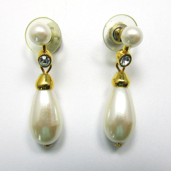 Vintage 1970s Contemporary Style Diamante and Pearl Drop Earrings - Front