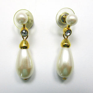 Vintage 1970s Contemporary Style Diamante and Pearl Drop Earrings - Front