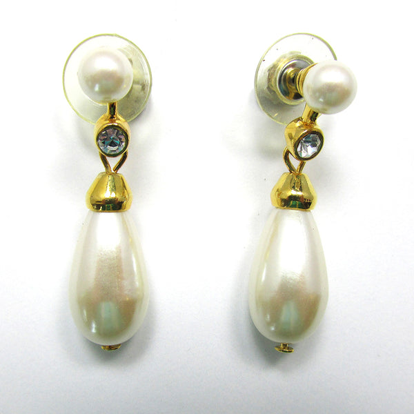 Vintage 1970s Contemporary Style Diamante and Pearl Drop Earrings - Front