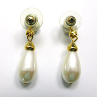 Vintage 1970s Contemporary Style Diamante and Pearl Drop Earrings - Back - Thumbnail