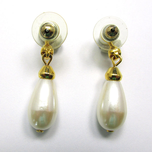 Vintage 1970s Contemporary Style Diamante and Pearl Drop Earrings - Back