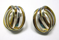 PEP (Erwin Pearl) Vintage 1970s Gold and Silver Pierced Earrings - Front - Thumbnail