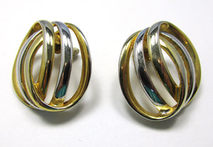 PEP (Erwin Pearl) Vintage 1970s Gold and Silver Pierced Earrings - Front