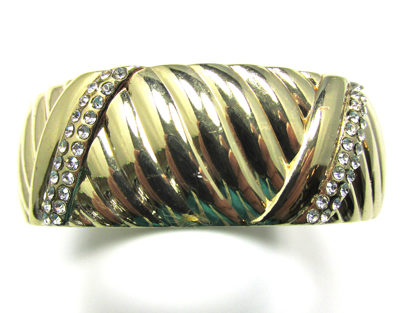 1970s Stylish Contemporary Style Vintage Rhinestone Cuff Bracelet - Front