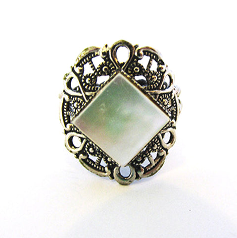 Signed Western Germany 1960s Vintage Geometric Fashion Ring - Front
