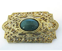 1950s Mid-Century Jade Cabochon Geometric Pin - Front - Thumbnail