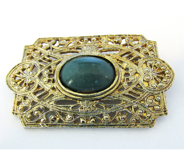 1950s Mid-Century Jade Cabochon Geometric Pin - Front