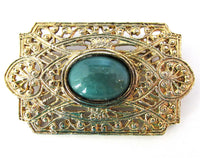 1950s Mid-Century Jade Cabochon Geometric Pin - Close Up - Thumbnail