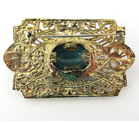 1950s Mid-Century Jade Cabochon Geometric Pin - Back - Thumbnail