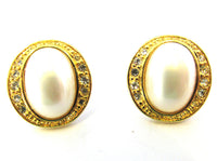 Signed Marvella 1970s Designer Diamante and Pearl Pierced Earrings - Front - Thumbnail