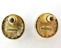 Signed Marvella 1970s Designer Diamante and Pearl Pierced Earrings - Back - Thumbnail