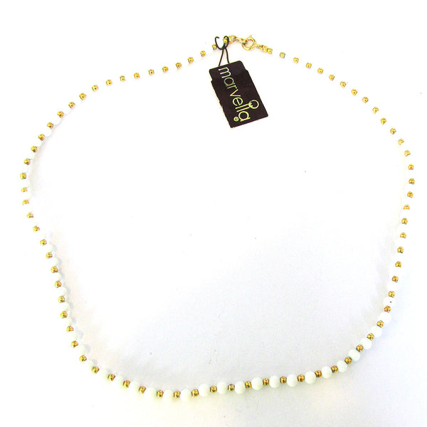 Marvella Vintage 1970s Ivory and Gold Bead Necklace with Hang Tag - Back and Tag