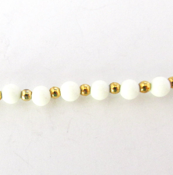 Marvella Vintage 1970s Ivory and Gold Bead Necklace with Hang Tag - Close Up