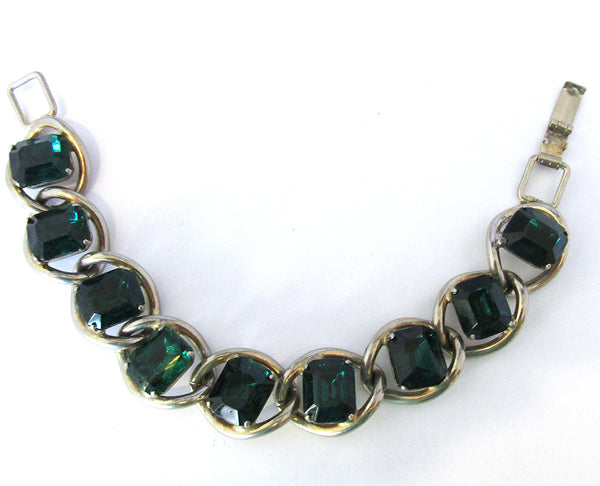 Vintage 1950s Striking Mid-Century Emerald Diamante Bracelet - Front