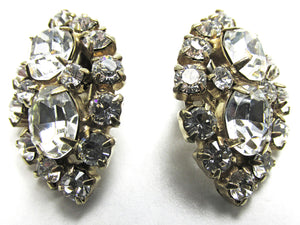 1950s Vintage Mid-Century Timeless Clear Rhinestone Earrings - Front