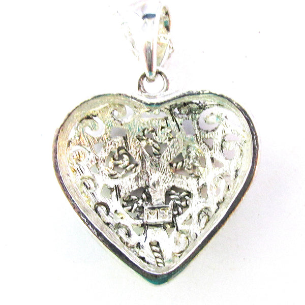 Signed MJ (Marie Jennifer) 1970s Contemporary Style Heart Pendant - Back