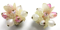 Vintage 1960s Unique Three-Dimensional Floral Bead Earrings - Front - Thumbnail