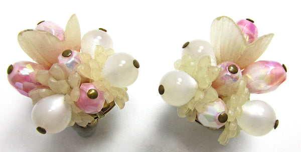 Vintage 1960s Unique Three-Dimensional Floral Bead Earrings - Front