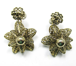 Coro Vintage 1950s Designer Cannetille Floral Drop Earrings - Front