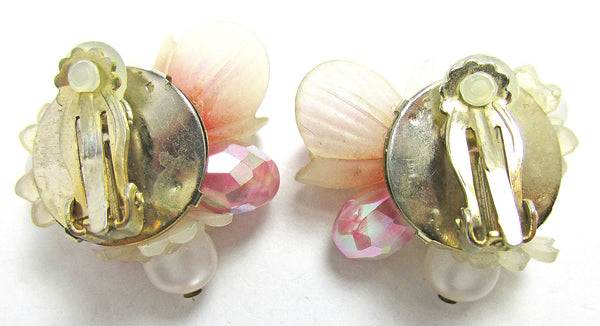 Vintage 1960s Unique Three-Dimensional Floral Bead Earrings - Back