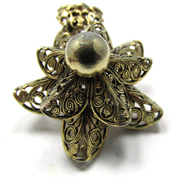 Coro Vintage 1950s Designer Cannetille Floral Drop Earrings - Close Up