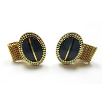 Hickok 1960s Vintage Men’s Mid-Century Blue and Gold Cufflinks - Front - Thumbnail