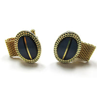 Hickok 1960s Vintage Men’s Mid-Century Blue and Gold Cufflinks - Front - Thumbnail