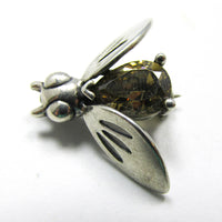 Cute 1950s Mid-Century Vintage Diamante and Sterling Bug Pin - Front - Thumbnail