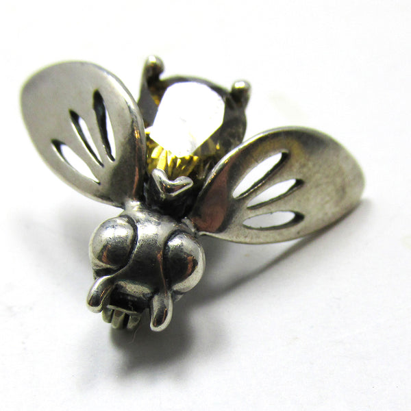 Cute 1950s Mid-Century Vintage Diamante and Sterling Bug Pin - Close Up