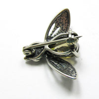Cute 1950s Mid-Century Vintage Diamante and Sterling Bug Pin - Back - Thumbnail