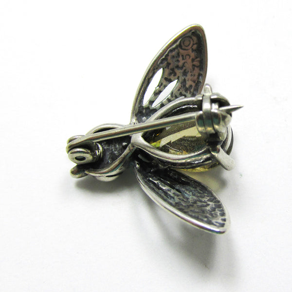 Cute 1950s Mid-Century Vintage Diamante and Sterling Bug Pin - Back