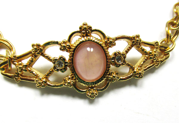 Avon 1960s Vintage Mid-Century Pink and Clear Diamante Bracelet - Close Up