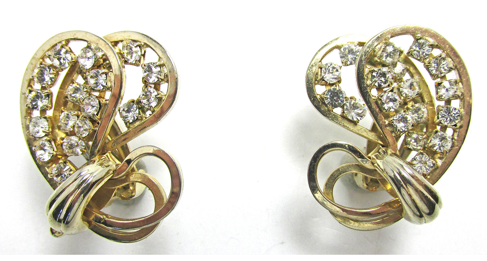 Unique 1970s Vintage Contemporary Style Rhinestone Earrings - Front