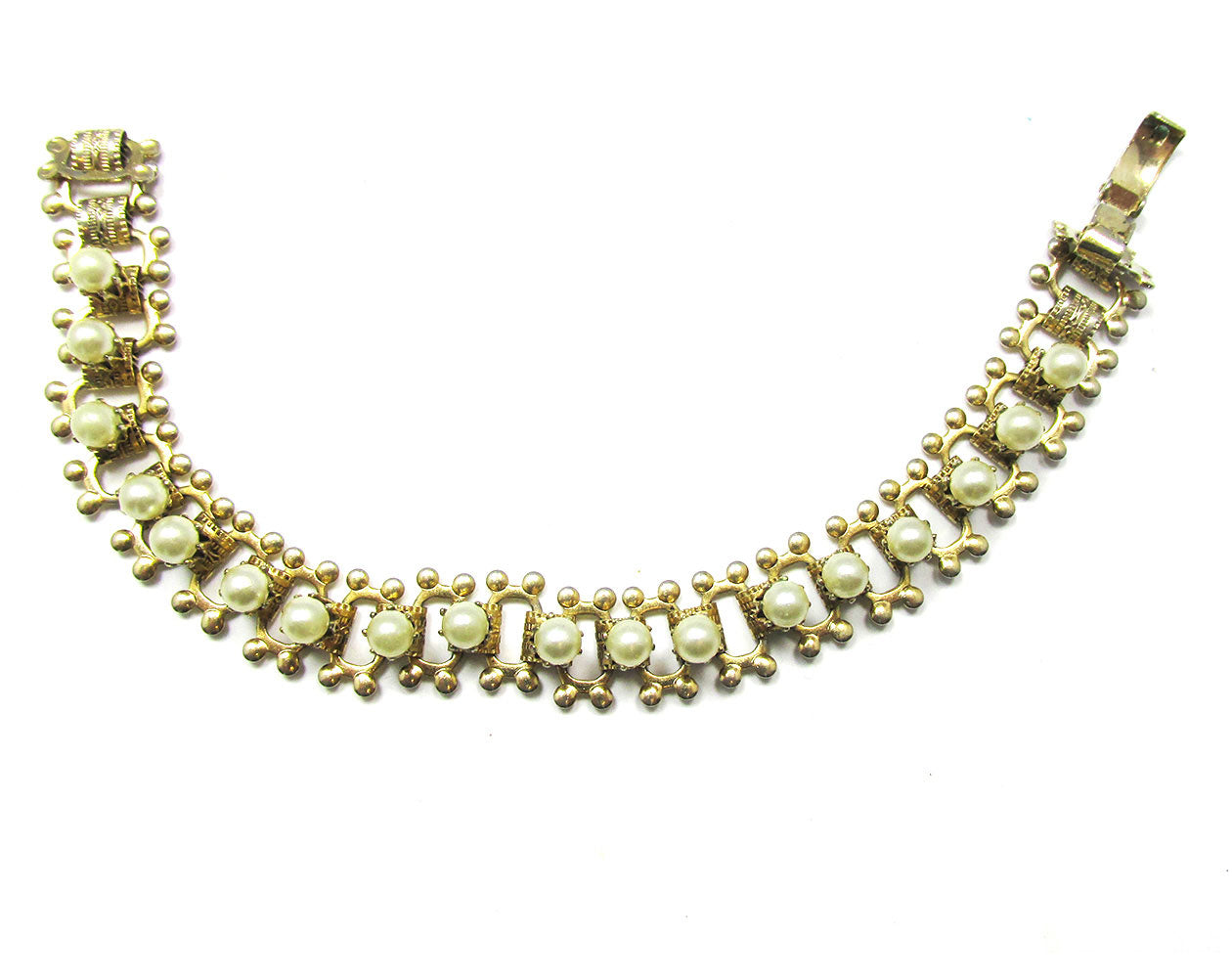 Vintage 1950s Mid-Century Unique Pearl Link Bracelet - Front
