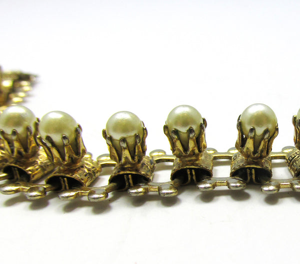 Vintage 1950s Mid-Century Unique Pearl Link Bracelet - Side View