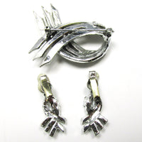 Pell Vintage 1950s Designer Diamante Pin and Earrings Set - Back - Thumbnail