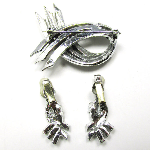 Pell Vintage 1950s Designer Diamante Pin and Earrings Set - Back