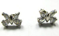 Signed 1980s Cubic Zirconia and Sterling Butterfly Earrings - Front - Thumbnail