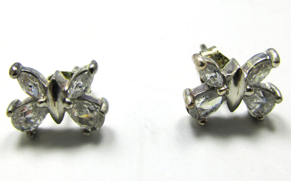 Signed 1980s Cubic Zirconia and Sterling Butterfly Earrings - Front