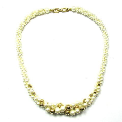 Signed Napier 1980s Elegant Multi-Strand Pearl and Bead Necklace - Front