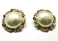 Vintage 1950s Mid-Century Diamante and Pearl Clip-On Earrings