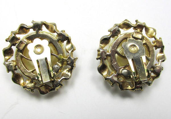 Vintage 1950s Mid-Century Diamante and Pearl Clip-On Earrings - Back