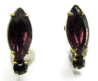 Vintage 1950s Dainty Mid-Century Amethyst Diamante Earrings - Front - Thumbnail