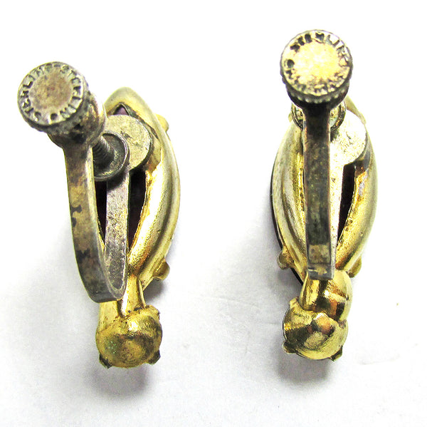 Vintage 1950s Dainty Mid-Century Amethyst Diamante Earrings - Back