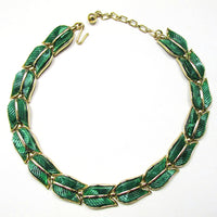 Signed 1950s Crown Trifari Designer Leaf Necklace and Earrings Set - Necklace Front - Thumbnail