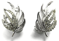 Vintage Mid-Century 1960s Clear Diamante Leaf Earrings - Front - Thumbnail