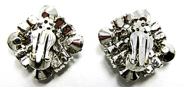 Opulent Vintage 1950s Mid-Century Clear Rhinestone Geometric Earrings - Back
