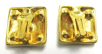 Vintage 1960s Clear Rhinestone and Enamel Geometric Clip Earrings - Back - Thumbnail