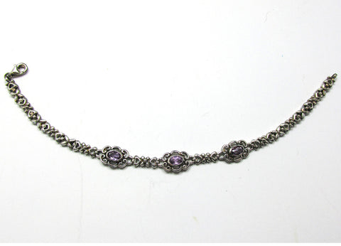 Signed Jewelry Concepts 2000s Vintage Amethyst and Sterling Bracelet - Front