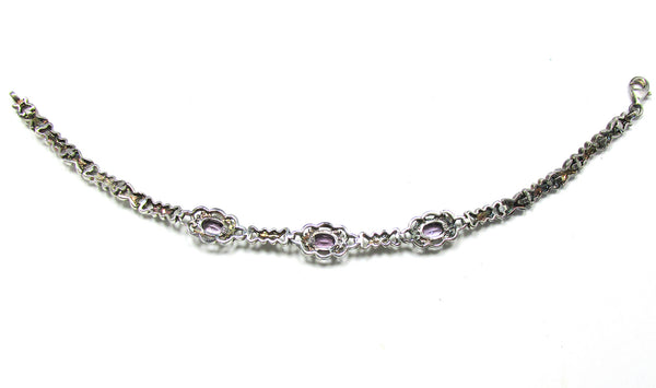 Signed Jewelry Concepts 2000s Vintage Amethyst and Sterling Bracelet - Back